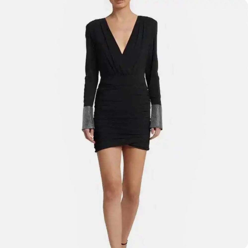 Ronny Kobo Black Crystal Cuff Ruched Mini Dress XS NWT